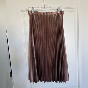 Banana Republic Metallic Rose Gold/Blush Pleated Midi Skirt